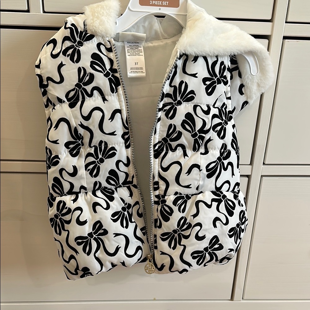 White and Black Patterned Hooded Vest